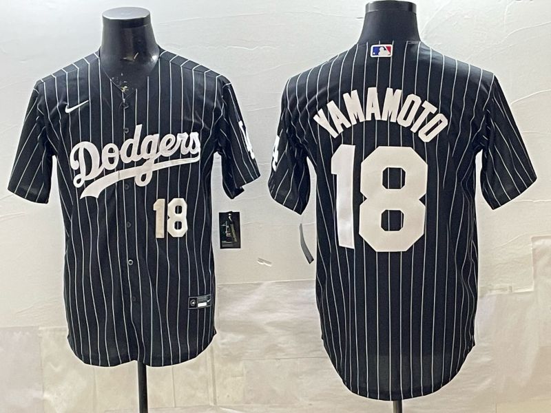Men 2026 Nike Los Angeles Dodgers #18 Yamamoto Black stripe Game MLB Jersey 01->los angeles dodgers->MLB Jersey